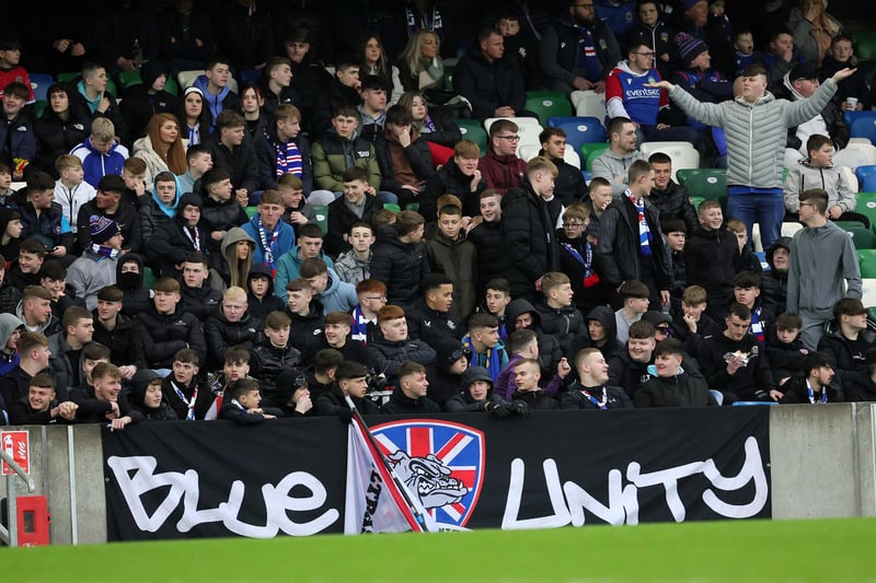 Linfield's Blue Unity supporters during today's game at Windsor Park