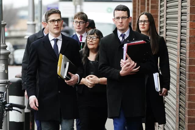 Enoch Burke (second right) accompanied by his mother Martina (centre), brother Isaac (left), sister Ammi (right) and other family members, arriving at the court of appeal, Dublin, where he is appealing against High Court orders, including an injunction against him attending at his former school. Picture date: Thursday February 16, 2023.