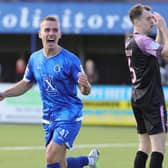 James Convie celebrates scoring for Dungannon Swifts against Loughgall earlier this season. PIC: David Maginnis/Pacemaker Press