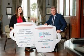 Rachel Burns, chair, FE Economic Engagement Working Group, and Adrian McNally, general manager, Titanic Hotel, Belfast, are pictured at the launch of Northern Ireland’s Biggest Business Breakfast which is being held on Thursday, May 30