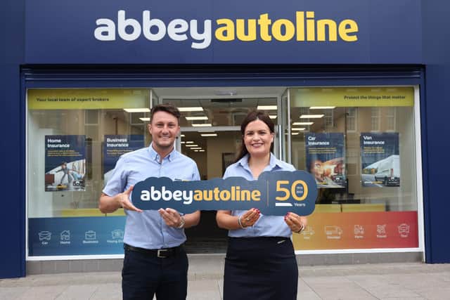 AbbeyAutoline, is celebrating its 50th anniversary by enhancing its high street presence in Northern Ireland and relocating its Portadown branch to a new town-centre location. The new branch is part of the company’s commitment to strengthening its well-established commercial lines business in Portadown following the acquisition of BMG Insurance. Pictured is Ciaran McGurgan and Kathy McConaghy from AbbeyAutoline, Portadown (presseye.com)