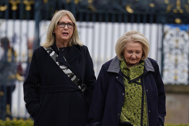 Mary McAleese (left) and Melanne Verveer executive director of the Georgetown Institute for Women, Peace and Security at Georgetown University arrive at a Gala dinner to recognise Mo Mowlam's contribution to the peace process and to mark the 25th anniversary of the Good Friday Agreement at Hillsborough Castle in Northern Ireland.