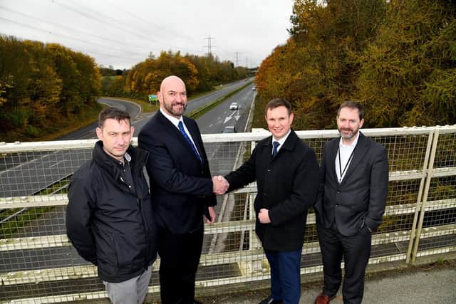 Northern Ireland's Graham appointed for £86.9m A164 and Jock’s Lodge Improvement Scheme in East Riding of Yorkshire. Pictured at the Jock’s Lodge junction site with the A1079 in the background are Andrew Humphrey (ERYC principal engineer and project manager for the scheme), councillor Gary McMaster, Alastair Lewis (Graham contracts director) and Richard Lewis (ERYC civil engineering service manager)