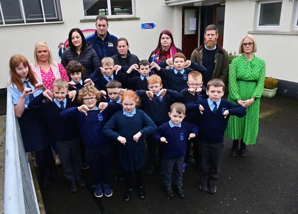 Principal Gemma Harrison Parents and pupils   as The Education Authority (EA) plans to shut Kingsmill’s Primary school in County Armagh in August due to the falling number of pupils and a rising financial deficit.