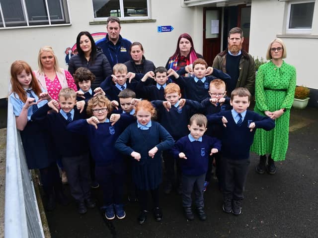 Principal Gemma Harrison Parents and pupils   as The Education Authority (EA) plans to shut Kingsmill’s Primary school in County Armagh in August due to the falling number of pupils and a rising financial deficit.