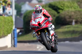 Alastair Seeley on the SMS/Nicholl Oils BMW at the 2025 North West 200. (Photo by David Maginnis/Pacemaker Press)