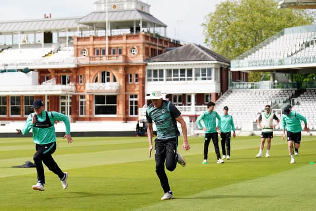 Ireland players during a nets session at Lord's Cricket Ground