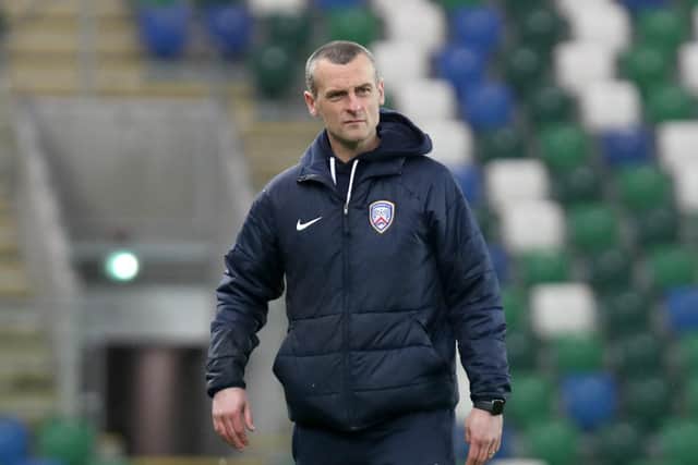Coleraine manager Oran Kearney prepares his side for the visit of Loughgall this afternoon