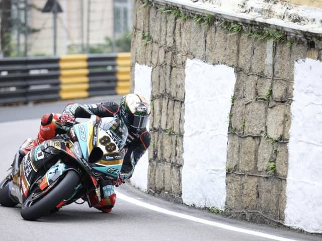 Peter Hickman on the FHO Racing BMW in opening free practice at the Macau Grand Prix. Picture: Stephen Davison/Pacemaker Press