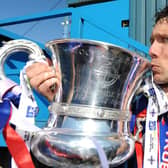 Linfield's Noel Bailie with the Irish Cup