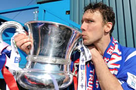 Linfield's Noel Bailie with the Irish Cup