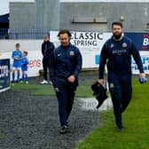 Stephen McDonnell (left) made his first appearance as Glenavon manager on Saturday at Mourneview Park. (Photo by Alan Weir/AWDPhotos)