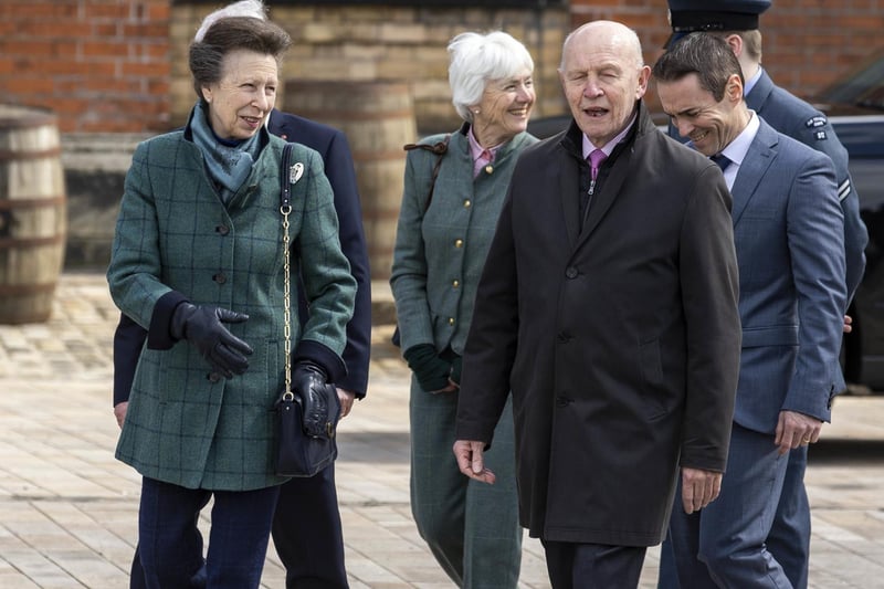 The Princess Royal, with Captain John Rees (right) Chief of Staff, National Museum of the Royal Navy, during the reopening of HMS Caroline and the Pumphouse at Alexandra Dock, in the Titanic Quarter, Belfast, following an extended period of closure due to the covid pandemic. Picture date: Tuesday April 25, 2023. PA Photo. Photo credit should read: Liam McBurney/PA Wire