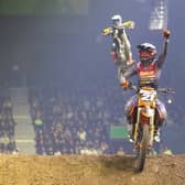 Omagh’s Lewis Spratt claimed his first Arenacross win on his way to the runner-up spot in the AX Futures championship. Picture: UK Arenacross