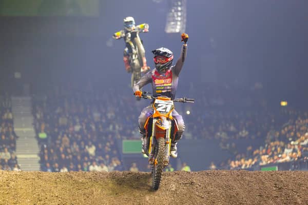 Omagh’s Lewis Spratt claimed his first Arenacross win on his way to the runner-up spot in the AX Futures championship. Picture: UK Arenacross