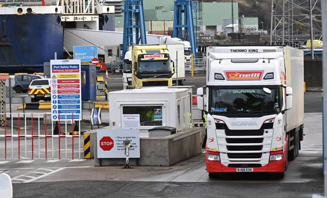 The port of Larne, which will become a frontier checking point for goods. Although the UK government announced that a green lane ‘removes any sense of a border in the Irish Sea’, such a claim is generally treated with some scepticism. Photo Colm Lenaghan/Pacemaker Press