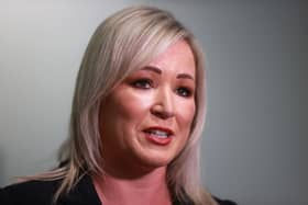 Sinn Fein Stormont leader Michelle O'Neill speaking to the media during the Northern Ireland Investment Summit 2023 at the ICC, Belfast
