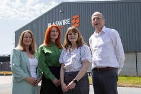 Economy Minister Dr Caoimhe Archibald has announced £2million for skills development in the advanced manufacturing sector to help it grow, innovate and compete. Pictured is Margaret McCabe, Belfast Met, centre manager for Business Development, Jo McCrea-Curley, engagement lead NI EIZ MCHLG,  Economy Minister Dr Caoimhe Archibald and Andrew Billingsley, founder and CEO, Plaswire