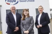 Pictured at the Foyle Food Group in Omagh at the announcement of a major £15million investment are Terry Acheson, CEO of Foyle Food Group, Economy Minister Dr Caoimhe Archibald and Gráinne Moody, director of Food and Drink at Invest NI