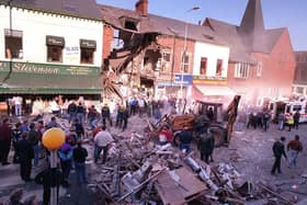 The aftermath of the Shankill bomb on October 23 1993. We remember the nine people killed, and many others who were injured. Picture: Pacemaker