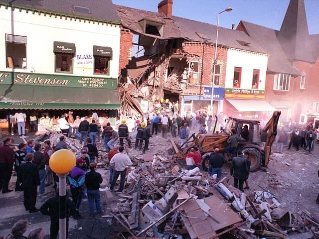 The aftermath of the Shankill bomb on October 23 1993. We remember the nine people killed, and many others who were injured. Picture: Pacemaker