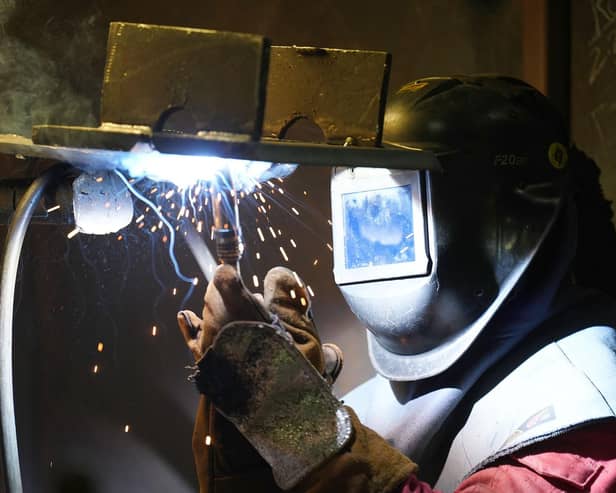 A welder at the Harland & Wolff construction yard in Methil, east Scotland