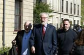 Former Sinn Fein president Gerry Adams outside the High Court in Dublin, where he is bringing a legal action against the BBC over allegations about the murder of an MI5 spy.