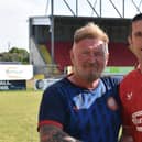 Gary Thompson with Portadown manager Niall Currie. PIC: Portadown FC
