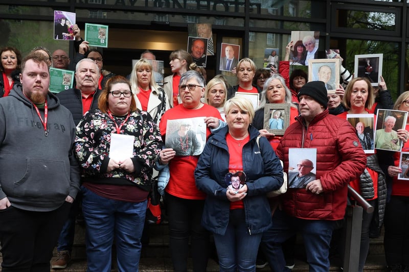 Members of Bereaved Families for Justice NI arrive for the hearing.  Photo by Jonathan Porter/Press Eye