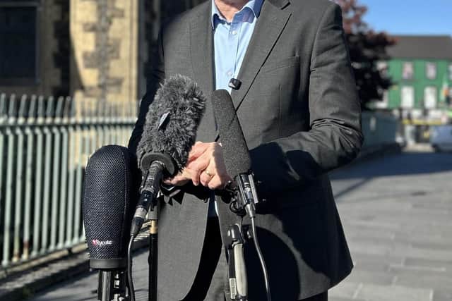 Sinn Fein finance minister John O'Dowd gives an update on budget negotiations following a meeting of the Stormont Executive with Northern Ireland Secretary Sir Chris Bryant (Picture: Claudia Savage/the Press Association)