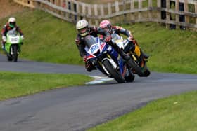 Adam McLean (McLean Racing Yamaha) leads Davey Todd (Milenco by Padgett's Honda) in the Gold Cup race at Oliver's Mount, Scarborough. Picture: Peter-John Leverton.