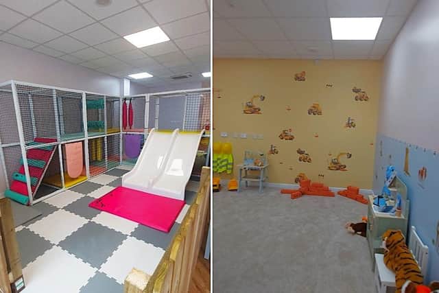 Some stills from inside the play cafe, showing the soft play and one of the play rooms