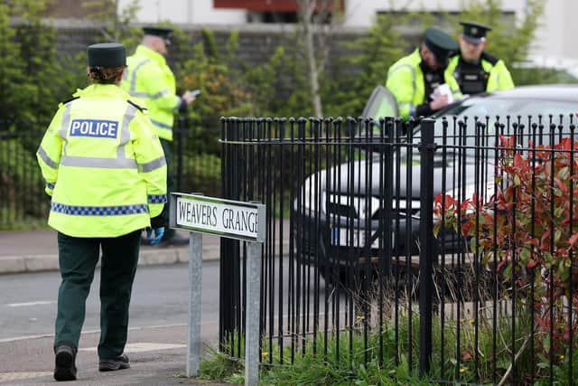 Police conducting a checkpoint in the Weavers Grange area of Newtownards in Co. Down.  There has been ongoing incidents in the north Down area in relation to a loyalist feud.