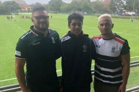 All Black Angus Ta'avao (left) and Western Force's Toni Pulu (right) with the Dilworth captain in 2018 David Nanai