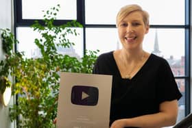 Michelle Connolly, founder of LearningMole pictured with her Silver Play Button after getting 100,000 YouTube subscribers