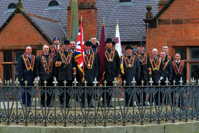 Members of the ABOD colour party pictured at the Hero’s Mound, in the grounds of St Columb’s Cathedral during the Shutting of the Gates parade. Photo: George Sweeney