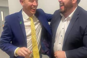 Eddie Roofe (left) celebrates being elected in Enniskillen