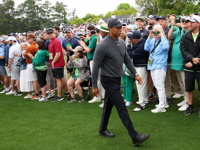 Tiger Woods walks off the ninth green during a practice round prior to the Masters at Augusta National. (Photo by Andrew Redington/Getty Images)