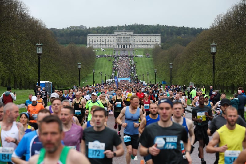 General view of the  2023 Mash Direct Belfast City Marathon. The Belfast City Marathon first launched in 1982 with 3,021 taking part in a marathon only event.