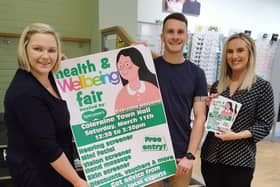 Vicky Hogg from Specsavers Coleraine is joined by Johnny Warke from Warkes Movement Clinic and Chloé Freeman-Wallace from No.7 Beauty to launch the first ever Health and Wellbeing Fair at Coleraine Town Hall on Saturday, March 11.