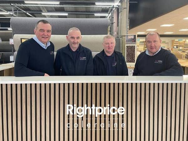 Four employees at one of the largest furniture retailers in Northern Ireland have been praised for knocking up 130 years service. Pictured are Lloyd Tanner, Eddie Nicholl, James Brennan and Gregory Young were recently congratulated on being longest-serving members of staff at RightPrice Coleraine