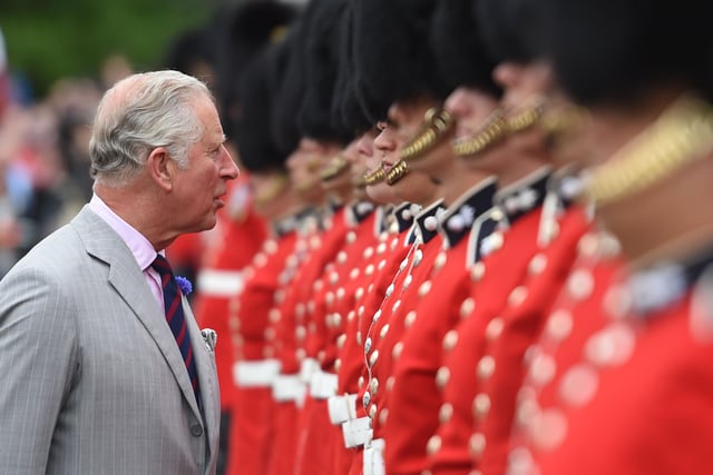 The Prince of Wales inspects the Guard of Honour at Reconciliation, the Peacekeeping Monument, near the ByWard Market in Ottawa, during day three of their visit to Canada.:PA:King Charles lll