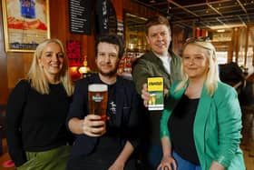 Sport fans all over the province can get their hands on a free pint of Heineken® using the FANZO app in its first ever NI only campaign. Pictured in celebration of the mouth-watering announcement, are Maura Bradshaw, United Wines business development manager, Johnny of the Ulster Sports Club, Matthew Clarke, FANZO key account manager and Gemma Herdman, United Wines brand manager