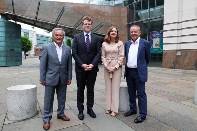 Pictured at the NI Energy Summit are Trevor Haslett, chair of CASE, Joseph Kennedy III, U.S. Special Envoy to Northern Ireland, Dr Jayne Brady, Head of Civil Service of Northern Ireland and Mike Brennan, permanent secretary, Department for the Economy