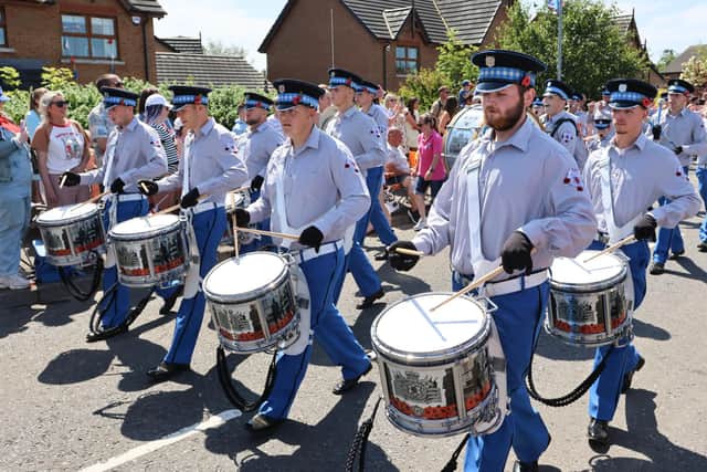 One of the many bands parading in seaside village Ballywalter for the 2026 Twelfth celebrations. Photo: Pacemaker Belfast