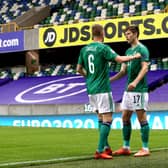 Northern Ireland's Paddy McNair (right) celebrates with teammate George Saville