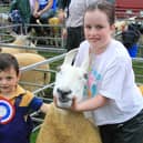 Suzanna and Alfie Aiken from Dromara with the Bluefaced Leicester champion at the Randox Antrim Show. Pic: Julie Hazelton