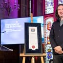 Gary Lightbody OBE is pictured as the Council bestowed its highest honour, the Freedom of the Borough award, on Gary Lightbody OBE at a conferment ceremony in Bangor Castle