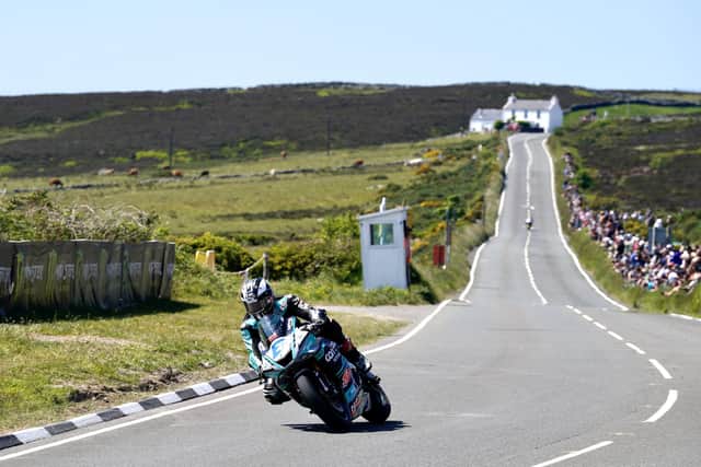 Michael Dunlop on his way to victory in the opening Supersport race at the Isle of Man TT on Saturday on his MD Racing Yamaha