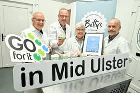 Trevor Boyd alongside his wife Barbara and daughter Bethany, have scooped up a business opportunity and launched their very own artisan ice cream business - Betty’s Ice Cream - thanks to the help of the Go For It programme in association with Mid Ulster District Council.  Pictured are councillor Dominic Molloy, chair of Mid Ulster District Council, Trevor Boyd, co- founder of Betty’s Ice Cream, Barbara Boyd, co- founder of Betty’s Ice Cream, Jarlath Anderson, business advisor at Enterprise NI Dungannon